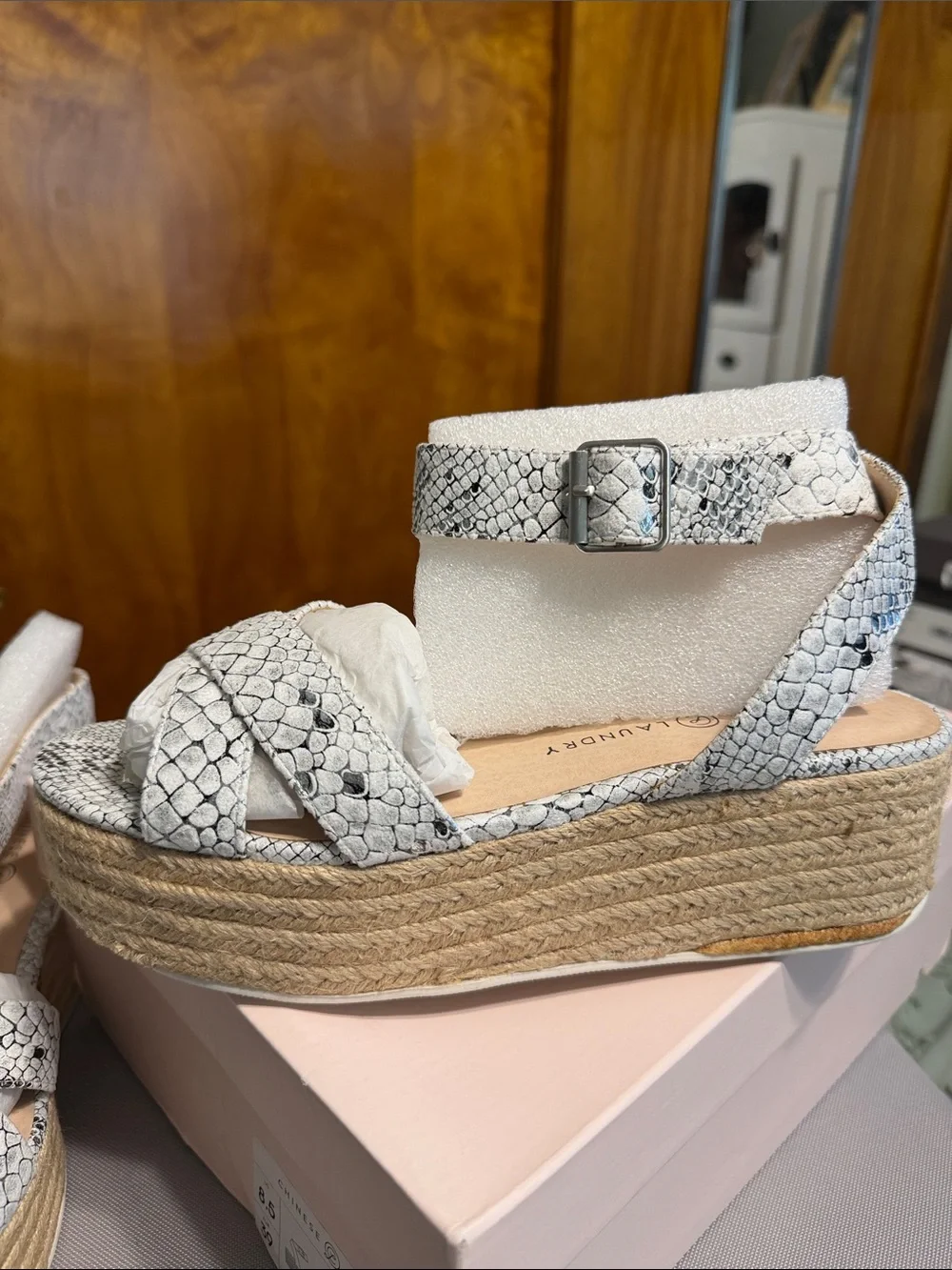 Chinese Laundry White Snake-Print Espadrille Platform Sandals
